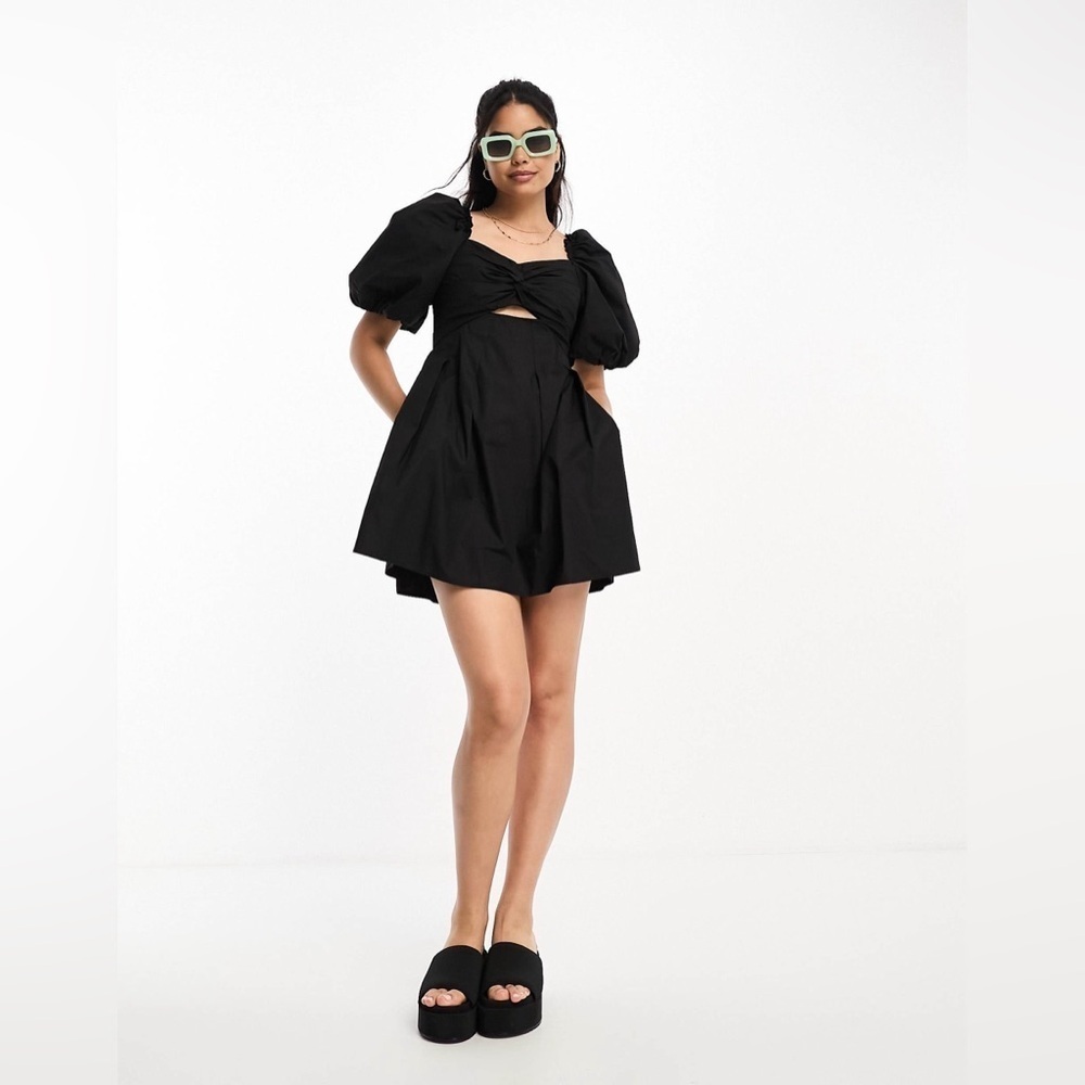 Moon River Anthropologie Black Puff Sleeve Mini Dress